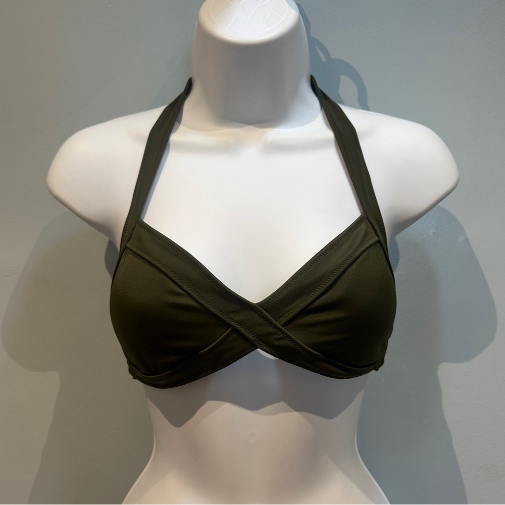 PINK Victoria’s Secret Olive Green Halter Bikini Top Medium